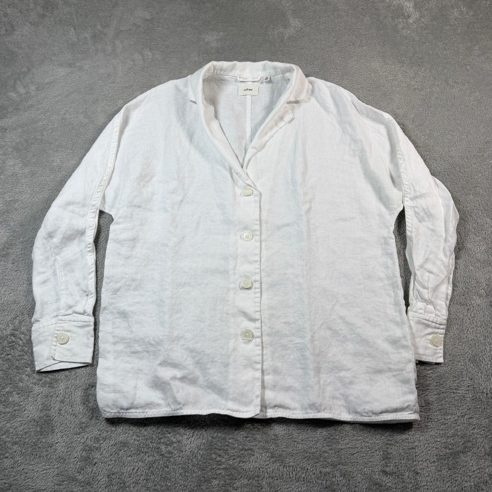 Aritzia Wilfred Linen Shirt Women 2XS White Relaxed Button Up Lightweight Summer